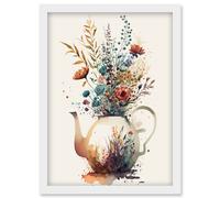 Wildflower Bouquet Teapot Vase with Floral Design Artwork Framed Wall Art Print A4 Artery8 White One Size