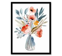 Artery8 Wildflower Bouquet Vase Pastel Floral Watercolour Framed Wall Art in Pink | Size: A4 Artery8 Pink A4