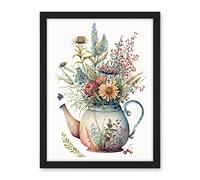 Artery8 Wildflower Floral Bouquet in China Pattern Teapot Artwork Framed Wall Art Print 18X24 Inch