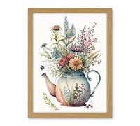Artery8 Wildflower Floral Bouquet in China Pattern Teapot Artwork Framed Wall Art Print 18X24 Inch