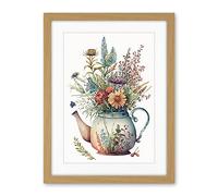 Artery8 Wildflower Floral Bouquet in China Pattern Teapot Artwork Framed Wall Art Print 18X24 Inch