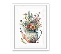 Artery8 Wildflower Floral Bouquet in China Pattern Teapot Artwork Framed Wall Art Print 18X24 Inch