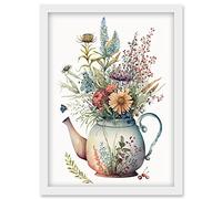 Artery8 Wildflower Floral Bouquet in China Pattern Teapot Artwork Framed Wall Art Print A4