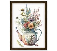 Artery8 Wildflower Floral Bouquet in China Pattern Teapot Artwork Framed Wall Art Print A4