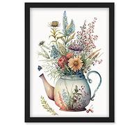 Artery8 Wildflower Floral Bouquet in China Pattern Teapot Artwork Framed Wall Art Print A4