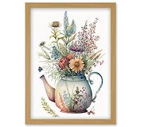 Artery8 Wildflower Floral Bouquet in China Pattern Teapot Artwork Framed Wall Art Print A4