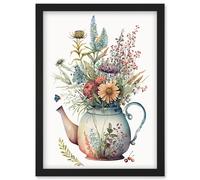 Wildflower Floral Bouquet in China Pattern Teapot Artwork Framed Wall Art Print A4 Artery8 Black One Size
