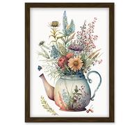 Wildflower Floral Bouquet in China Pattern Teapot Artwork Framed Wall Art Print A4 Artery8 Brown One Size