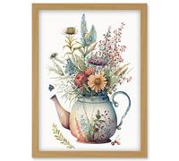 Wildflower Floral Bouquet in China Pattern Teapot Artwork Framed Wall Art Print A4 Artery8 Light Oak One Size