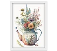 Wildflower Floral Bouquet in China Pattern Teapot Artwork Framed Wall Art Print A4 Artery8 White One Size