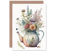 Wildflower Floral Bouquet in China Pattern Teapot Flowers Nature Birthday Sealed Greeting Card Plus Envelope Blank inside