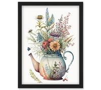 Wildflower Floral Bouquet in China Pattern Teapot Artwork Framed Wall Art Print A4 Artery8 Black One Size
