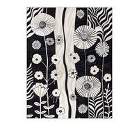 Artery8 Wildflower Garden Black and White Stripes Abstract Living Room Extra Large XL Wall Art Poster Print