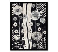 Artery8 Wildflower Garden Black and White Stripes Abstract Living Room Artwork Framed Wall Art Print A4