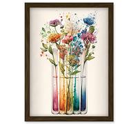 Wildflower Glass Test Tubes Rainbow Colour Water Artwork Framed Wall Art Print A4 Artery8 Brown One Size