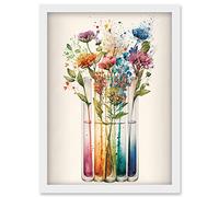 Artery8 Wildflower Glass Test Tubes Rainbow Colour Water Artwork Framed Wall Art Print A4