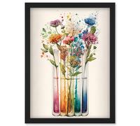 Artery8 Wildflower Glass Test Tubes Rainbow Colour Water Artwork Framed Wall Art Print A4