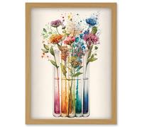 Wildflower Glass Test Tubes Rainbow Colour Water Artwork Framed Wall Art Print A4 Artery8 Light Oak One Size
