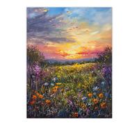 Artery8 Wildflower Meadow at Sunset Oil Painting Summer Wall Art Print | Size: W12" x H16" Artery8 Multicolor W12" x H16"