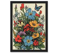 Artery8 Wildflower Meadow Colourful Tattoo Ink Body Art Rockabilly Americana 50s Artwork Framed A3 Wall Art Print