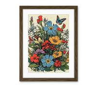 Artery8 Wildflower Meadow Colourful Tattoo Ink Body Art Rockabilly Americana 50s Artwork Framed Wall Art Print 18X24 Inch