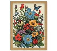 Artery8 Wildflower Meadow Colourful Tattoo Ink Body Art Rockabilly Americana 50s Artwork Framed Wall Art Print A4