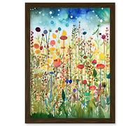 Artery8 Wildflower Meadow Folk Art Artwork Framed Wall Art Print A4
