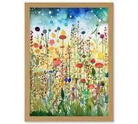 Artery8 Wildflower Meadow Folk Art Artwork Framed Wall Art Print A4