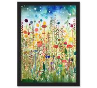 Artery8 Wildflower Meadow Folk Art Artwork Framed Wall Art Print A4 in Black Artery8 Black