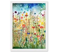 Wildflower Meadow Folk Art Artwork Framed Wall Art Print A4 Artery8 White One Size