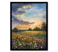 Artery8 Wildflower Meadow Landscape Oil Painting Spring Living Room Artwork Framed Wall Art Print 18X24 Inch