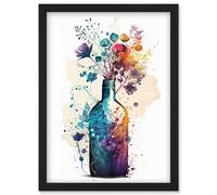 Artery8 Wildflower Spring Bouquet in Glass Wine Bottle Artwork Framed Wall Art Print A4 in Black Artery8 Black