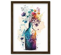 Artery8 Wildflower Spring Bouquet in Glass Wine Bottle Artwork Framed Wall Art Print A4 in Brown Artery8 Brown