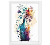 Artery8 Wildflower Spring Bouquet in Glass Wine Bottle Artwork Framed Wall Art Print A4 in White Artery8 White