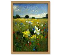 Doppelganger33 LTD Wildflower Summer Meadow Floral Landscape Oil Artwork Framed Wall Art Print A4