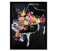 Wildflowers in Grand Piano Street Art Graffiti Framed Art Print Artery8 Black A4