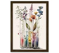 Artery8 Wildflowers Rainbow Colour Water Glass Test Tubes Artwork Framed A3 Wall Art Print
