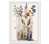 Artery8 Wildflowers Rainbow Colour Water Glass Test Tubes Artwork Framed A3 Wall Art Print