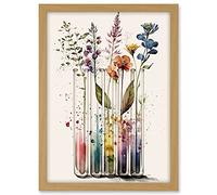 Artery8 Wildflowers Rainbow Colour Water Glass Test Tubes Artwork Framed A3 Wall Art Print