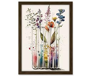 Artery8 Wildflowers Rainbow Colour Water Glass Test Tubes Artwork Framed A3 Wall Art Print