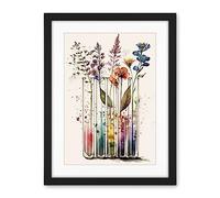 Artery8 Wildflowers Rainbow Colour Water Glass Test Tubes Artwork Framed Wall Art Print 18X24 Inch