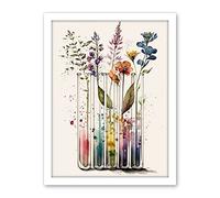 Artery8 Wildflowers Rainbow Colour Water Glass Test Tubes Artwork Framed Wall Art Print 18X24 Inch