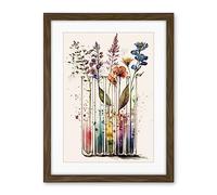 Artery8 Wildflowers Rainbow Colour Water Glass Test Tubes Artwork Framed Wall Art Print 18X24 Inch
