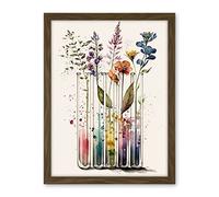 Artery8 Wildflowers Rainbow Colour Water Glass Test Tubes Artwork Framed Wall Art Print 18X24 Inch