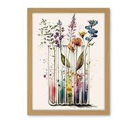Artery8 Wildflowers Rainbow Colour Water Glass Test Tubes Artwork Framed Wall Art Print 18X24 Inch