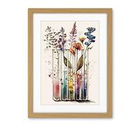 Artery8 Wildflowers Rainbow Colour Water Glass Test Tubes Artwork Framed Wall Art Print 18X24 Inch