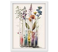 Artery8 Wildflowers Rainbow Colour Water Glass Test Tubes Artwork Framed Wall Art Print A4