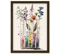 Artery8 Wildflowers Rainbow Colour Water Glass Test Tubes Artwork Framed Wall Art Print A4