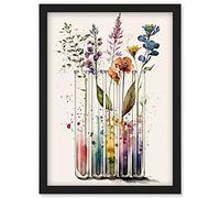 Artery8 Wildflowers Rainbow Colour Water Glass Test Tubes Wall Art Print - A4 Size