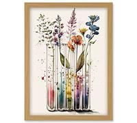 Artery8 Wildflowers Rainbow Colour Water Glass Test Tubes Artwork Framed Wall Art Print A4